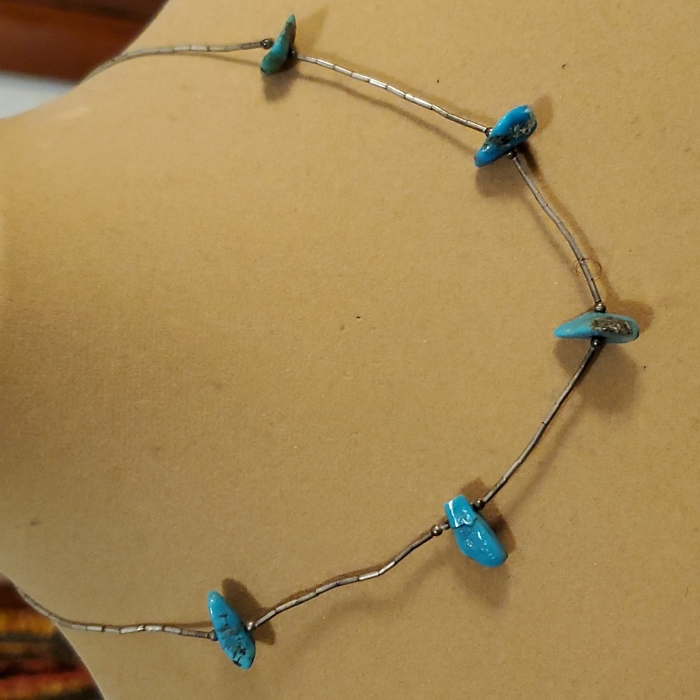 Sterling Silver Turquoise Necklace Southwestern 17"
